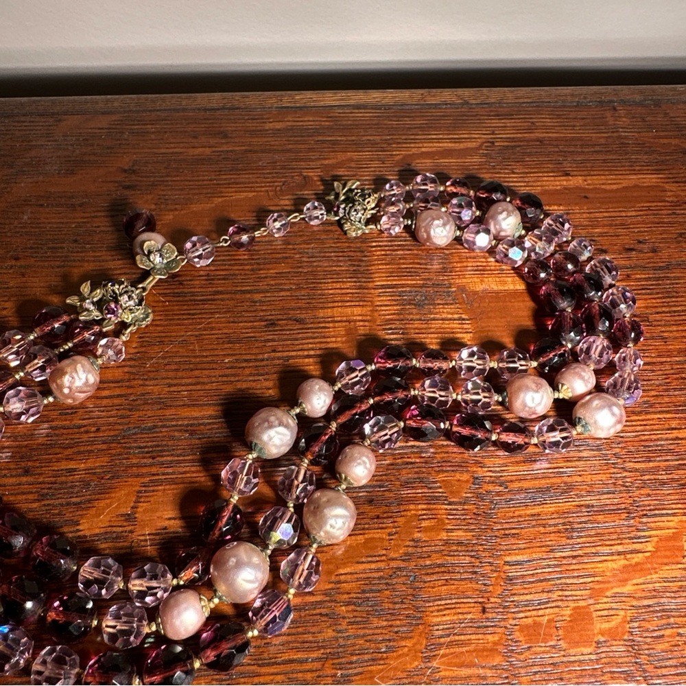 DeMario 3 Strand Beaded Necklace/Choker Amythest-Adjustable